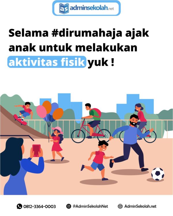 Sudah 8 bulan kita #dirumahaja , tentu tidak banyak aktivitas yang bisa dilakukan, dan karena hal ini banyak yang melampiaskan dengan bermain gadget. Padahal terlalu sering bermain gadget memberikan dampak yang buruk untuk kesehatan mata dan mengganggu perkembangan otak buah hati. Lebih baik ajak anak untuk melakukan aktivitas fisik selama dirumah aja, seperti membersihkan rumah bersama, memasak, berkebun, membuat kreasi, atau olahraga di rumah. Banyak manfaat yang bisa didapatkan oleh anak-anak, yaitu 1. Meningkatkan akademis, 2. Kecerdasan, 3. Percaya diri, 4. Kesehatan, 5. Sikap tanggap dan aktif anak Bagaimana ? Berani mencoba ?! #anak #parenting #anaksehat #anakindonesia #kesehatan #aktivitas #belajar #belajardirumah #aktivitasku #AdminSekolah #IndowebGroup #AdminSekolahNet #Esekolah #AplikasiSekolah #AplikasiAdministrasiSekolah #SoftwareSekolah #Sekolah #School #Sekolahan #SekolahUnggulan #Indonesia #Guru #KepalaSekolah #Pendidikan #Belajar #Pelajar #SD #SMP #SMA #SMK