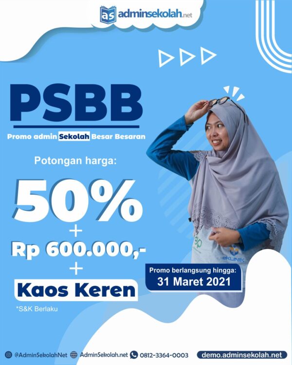 PSBB ! Promo admin Sekolah Besar Besaran !! Dapat potongan harga 50%+600rb+Bonus Kaos Keren ! Walau PSBB lagi, kegiatan administrasi sekolah bisa tetap produktif dengan memakai Admin Sekolah. Mulai dari fitur notifikasi WhatsApp kepada wali murid untuk konfirmasi pembayaran & pengingat tagihan. Android System untuk layanan kepada wali murid untuk memantau administrasi & perkembangan anak dan masih banyak lagi fitur keren lainnya. Terlebih lagi untuk mendukung kemajuan sistem sekolah di Indonesia, Admin Sekolah mengadakan promo PSBB ! Promo admin Sekolah Besar Besaran !! Dengan berlangganan Admin Sekolah dapatkan potongan harga 50%+600rb+Bonus Kaos Keren ! ----------------------------------------------------- 🏫 SEKILAS TENTANG "ADMIN SEKOLAH" ! Admin Sekolah merupakan software / aplikasi / sistem informasi online berbasis web untuk membantu mengelola manajemen & administrasi sekolah dimana saja, kapan saja secara Real Time. Sehingga sekolah menjadi lebih profesional dan maju mengikuti era 4.0. ✅ LAYANAN LENGKAP "ADMIN SEKOLAH" : - Manajemen Kesiswaan - Manajemen Kepegawaian - Manajaemen Akademik - Manajemen Keuangan - Manajemen Laporan dll ❇️ MENGAPA HARUS "ADMIN SEKOLAH" ? - Notifikasi WhatsApp & Android System (untuk wali murid) - Tanpa instal aplikasi & Realtime Online - Keuangan Bisa Terpusat - Keamanan Data Sangat Terjamin - Jurnal Keuangan Jadi Otomatis - Multi User & Multi Unit - Multi perangkat (Bisa pakai HP, PC & Laptop) - Free Biaya Server & Maintenance - Free Fitur dan Update - Free Layanan Technical Support ----------------------------------------------------- Para Sekolah Siap Maju Mengikti era 4.0? SEGERA hubungi kami di : 📲 Telp/WhatsApp : 0812-3364-0003 (WA klik s.id/wa_as) Atau coba demonya dulu di 🖥️ Demo.AdminSekolah.net ----------------------------------------------------- NB : - Harga tersebut untuk perbulan & per-unit (tingkat) - Promo khusus pelanggan baru - Promo berlaku hanya sampai 31 Maret 2021 ! - Kami juga menyediakan sistem PPDB Online, Admin Online & Jasa Pembuatan Website Sekolah Profesional! ❓Info Lainnya : - Website : www.AdminSekolah.net - FP | IG | YT : @AdminSekolahNet #AdminSekolah #Indoweb #AdminSekolahNet #AplikasiSekolah #AplikasiAdministrasiSekolah #SoftwareSekolah #SistemInformasiSekolah #Sekolah #SekolahIslam #School #Sekolahan #SekolahUnggulan #Pendidikan #Guru #KepalaSekolah #PPDB #Belajar #Pelajar #Siswa #SD #SMP #MTS #SMA #SMK #MA #Indonesia #PSBB #PromoPSBB