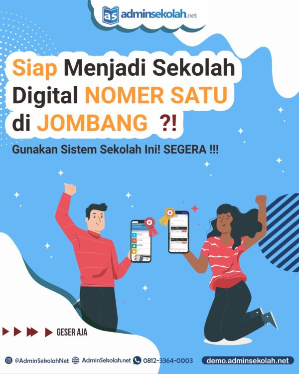 Jadi Sekolah Digital Nomor Satu di Jombang ?! Gunakan AdminSekolah.net Segera ! Dapatkan Promo Menariknya ! Jangan Bingung, Jangan Ragu. ✅ Layanan Lengkap di "ADMIN SEKOLAH" : - Manajemen Kesiswaan - Manajemen Kepegawaian - Manajaemen Akademik - Manajemen Keuangan - Manajemen Laporan dll ❇️ Banyak Keunggulan di "ADMIN SEKOLAH" : - Notifikasi WhatsApp & Android System (untuk wali murid) - Tanpa instal aplikasi & Realtime Online - Keuangan Bisa Terpusat - Keamanan Data Sangat Terjamin - Jurnal Keuangan Jadi Otomatis - Multi User & Multi Unit - Multi perangkat (Bisa pakai HP, PC & Laptop) - Free Biaya Server & Maintenance - Free Fitur dan Update - Free Layanan Technical Support ----------------------------------------------------- Para Sekolah Siap Maju dan Menjadi Nomor Satu di era 4.0 ? SEGERA hubungi kami di : 📲 Telp/WhatsApp : 0812-3364-0003 (WA klik s.id/wa_as) Atau coba demonya dulu di 🖥️ Demo.AdminSekolah.net/registrasi ----------------------------------------------------- ❓Info Lainnya : - Website : www.AdminSekolah.net - FP | IG | YT : @AdminSekolahNet #jombang #mojokerto #kediri #surabaya #infojombang #AdminSekolah #Indoweb #AdminSekolahNet #AplikasiSekolah #AplikasiAdministrasiSekolah #SoftwareSekolah #SistemInformasiSekolah #Sekolah #SekolahIslam #School #Sekolahan #SekolahUnggulan #Pendidikan #Guru #KepalaSekolah #PPDB #Belajar #Pelajar #Siswa #SD #SMP #MTS #SMA #SMK #MA #Indonesia #PSBB #PromoPSBB