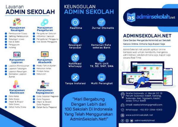 Aplikasi Admin Sekolah Online Terbaru Tahukah Anda bahwa aplikasi yang disediakan untuk sekolah online  adalah hal yang sangat membantu dan memajukan sebuah pendidikan? Sekarang banyak sekali aplikasi online yang bisa digunakan untuk membantu menemani di kondisi pandemi seperti sekarang ini. Sekolah secara online bisa menjadi salah satu terobosan agar murid tetap mendapatkan hak nya sebagai pelajar. Dalam pendidikan, hal yang harus ada didalamnya selain belajar mengajar adalah administrasi sekolah. Jika sekarang sedang pandemi dan belajar secara online, bagaimanakah caranya untuk mengurus administrasi sekolah agar tetap jalan? Manfaat Aplikasi Admin Sekolah Online Jika sekolah nya online, maka administrasinya juga melalui online. Sekarang sudah cukup banyak aplikasi yang menyajikan pelayanan online yang dikhususkan untuk administrasi sekolah secara online. Administrasi sekolah adalah hal penting yang tidak boleh ketinggalan dalam dunia pendidikan. Beberapa manfaat dari administrasi diantaranya adalah untuk surat menyurat, pembukuan, absensi, dan masih banyak lagi. Karena itulah bagian administrasi pasti membutuhkan banyak ruang untuk menyimpan berkas-berkas tersebut. Namun tahukah Anda aplikasi sekolah online mampu memudahkan pekerjaan guru terutama di bidang administrasi? Munculnya aplikasi admin sekolah online memang merubah sistem pembelajaran di sekolah. Tetapi manfaat nya juga sangat baik untuk masa depan setiap sekolah. Jika dulu membutuhkan ruang yang luas untuk menyimpan berbagai berkas, sekarang Anda bisa menyimpan nya secara mudah di aplikasi online. Karena banyak pilihan aplikasi sekolah online, pilihlah yang paling tepat!  Cara Memilih Aplikasi Admin Sekolah Online yang Tepat Nah, memasuki masa pandemi yang menyebabkan sekolah di rumah, ternyata memberikan pengalaman baru yang membuat banyak pihak mulai menciptakan sebuah aplikasi berbasis online yang bisa di manfaatkan di era pandemi. Aplikasi-aplikasi tersebut pilihan nya sangat banyak dan bisa dimanfaatkan sesuai dengan kebutuhan. Dari banyak nya aplikasi yang tersedia, tentunya Anda harus memilih salah satu yang terbaik dan bisa berfungsi secara maksimal. Beberapa cara yang bisa Anda lakukan untuk memilih aplikasi online terbaik diantaranya: Pilih Aplikasi yang Mudah diakses Tidak hanya bagus tampilannya, namun Anda juga perlu memilih aplikasi yang mudah diakses. Artinya dimanapun Anda berada bisa mengakses aplikasi tersebut. contohnya adalah aplikasi yang bisa diakses melalui laptop dan juga melalui HP. Dengan demikian Administrasi anda bisa diakses secara online dimanapun dengan mudah. 2.  Aplikasi Terupdate Kedua adalah pastikan bahwa aplikasi yang Anda pilih terupdate baik dari tampilan maupun dari isinya. Aplikasi yang mengikuti kurikulum terbaru akan memudahkan Anda untuk mendapatkan pembelajaran sesuai dengan kurikulum yang ada tanpa harus Anda memogram ulang. Pilihlah aplikasi teupdate yang mampu memenuhi kebutuhan Anda untuk melaksanakan administrasi online dengan mudah. 3. Tidak terbatas pada Satu Media Selanjutnya adalah aplikasi admin sekolah online yang Anda pilih mampu digunakan pada beberapa media. Misalnya saja anda bisa log in akun dari laptop ataupun dari HP. Dengan demikian administrasi dengan mudah dikerjakan di perangkat apapun yang pastinya memudahkan Anda di masa pandemi. Meskipun bisa diakses lebih dari satu perangkat, perhatikan keamanan akun Anda agar tidak sampai disalahgunakan oleh pihak yang tidak bertanggung jawab. 4. Bisa Diakses Oleh Semua Pihak Selain dibutuhkan oleh murid, ternyata orang tua dan juga guru membutuhkan aplikasi untuk memantau pembayaran anak selama mengikuti sekolah online. Karena itu, pilihlah aplikasi sekolah online yang bisa diakses semua pihak, baik orang tua, guru ataupun anak. Selain lebih efektif, aplikasi yang bisa diakses oleh semua pihak juga sangat hemat biaya. 5. Menyajikan Tampilan Administrasi yang Menyenangkan Anda pasti tahu kan bahwa administrasi manual sangat merepotkan ? Jadi kita sebagai tenaga administrasi  harus memiliki cara menciptakan administrasi sekolah online yang menyenangkan dengan memilih aplikasi admin sekolah online yang inovatif.  6. Sumber yang Jelas Agar terhindar dari aplikasi bajakan, maka mempertimbangkan sumber di awal pemakaian aplikasi adalah hal yang cukup penting. Lebih baik carilah aplikasi yang sudah familiar atau jelas kualitasnya. Dengan demikian administrasi sekolah secara online akan lebih berkualitas dan lebih terjamin. Hambatan Dalam Menggunakan Aplikasi Admin Sekolah Online Meskipun aplikasi admin sekolah online telah disajikan dengan kualitas yang bagus namun terdapat hambatan lain yang mungkin masih sering dialami oleh sebagian murid, guru, ataupun orang tua. Beberapa hambatan tersebut diantaranya: Akses Internet Tidak Lancar Keluhan pertama dan yang paling sering dialami adalah internet yang tidak lancar. Ketika administrasi sekolah sudah beralih online secara otomatis membutuhkan internet agar bisa mengikuti. Namun karena daerah yang berbeda-beda, masih banyak yang mengeluhkan hal ini. 2.  Belum Terbiasa Akses Aplikasi Admin Sekolah Online Mengapa tidak bisa mengakses aplikasi admin sekolah online? Hal ini mungkin terjadi karena guru maupun tenaga terkait belum mengetahui cara mengakses aplikasi tersebut. Jadi pilihlah aplikasi yang menyediakan tampilan ringan atau adanya pelatihan maupun tutorial yang dengan mudah diakses oleh tenaga administrasi. Tujuan nya adalah agar tenaga administrasi tidak lagi mengeluh mengenai aplikasi dan bisa dengan mudah dapat mengelola administrasi sekolahnya. Solusi Tepat Memilih Aplikasi Online Gratis Dari hambatan-hambatan yang disebutkan diatas, perlu bagi kita untuk mencari solusi tepat mengatasi masalah administrasi sekolah yang masih manual. Nah, terdapat laman yang tepat bagi Anda jika ingin mendownload aplikasi administrasi sekolah online secara mudah, tepat, dan terpercaya. Ini adalah solusi tepat untuk mendapatkan aplikasi admin sekolah online yang berkualitas. Untuk informasi lebih lanjut silahkan masuk ke alamat adminsekolah.net . Terdapat berbagai macam pilihan aplikasi sekolah online yang menjawab masalah Anda diatas. Selain itu aplikasi di adminsekolah.net sudah banyak yang memakai dan terjamin kualitasnya. Di era pandemi Covid-19  yang tak kunjung selesai, membuat keadaan harus bisa lebih berinovasi. Aplikasi admin sekolah online sangat membantu para tenaga administrasi agar tetap dapat mengelola administrasinya dimana saja dan kapan saja realtime. Pastikan Anda mendapatkan aplikasi melalui alamat adminsekolah.net secara lengkap dan dapatkan berbagai kelebihannya!