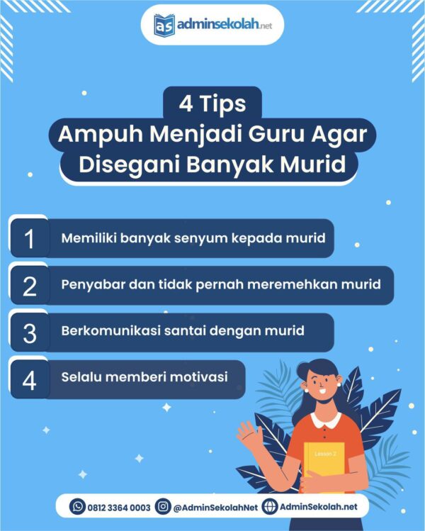 Menjadi guru adalah impian banyak orang. Karena menjadi seorang guru sama saja kita menjadi pahlawan tanpa tanda jasa dan akan dipandang mulia. Agar bisa menjadi guru di sekolah pastinya dibutuhkan latar belakang pendidikan yang baik dan juga tinggi. Tidak hanya memiliki ilmu tinggi tapi menjadi guru juga harus bisa memberikan contoh baik. Dalam budaya jawa Guru artinya Digugu lan ditiru, maka dari itu jadilah Guru yang baik untuk dicontoh. Sudah punya ilmu tinggi, skill mengajar pun sudah bisa, dan memiliki akhlak serta sikap yang baik untuk menjadi seorang guru. Lalu apalagi yang harus dilakukan agar kelak anak murid tidak menyepelekan kita ? Nah, kali ini saya akan membagikan tips ampuh menjadi guru agar disegani oleh banyak murid. Ikuti terus postingan kami dan kunjungi juga website kami di www.adminsekolah.net silahkan sebarkan atau bagikan. Sumber : jagad.id . . #AdminSekolah #Indoweb #AplikasiSekolah #AplikasiAdministrasiSekolah #SoftwareSekolah #SistemInformasiSekolah #Sekolah #SekolahIslam #School #Sekolahan #SekolahUnggulan #Pendidikan #Guru #KepalaSekolah #Belajar #Pelajar #Siswa #SD #SMP #MTS #SMA #SMK #MA #Indonesia #prestasi #PembayaranSPP #PembayaranOnline